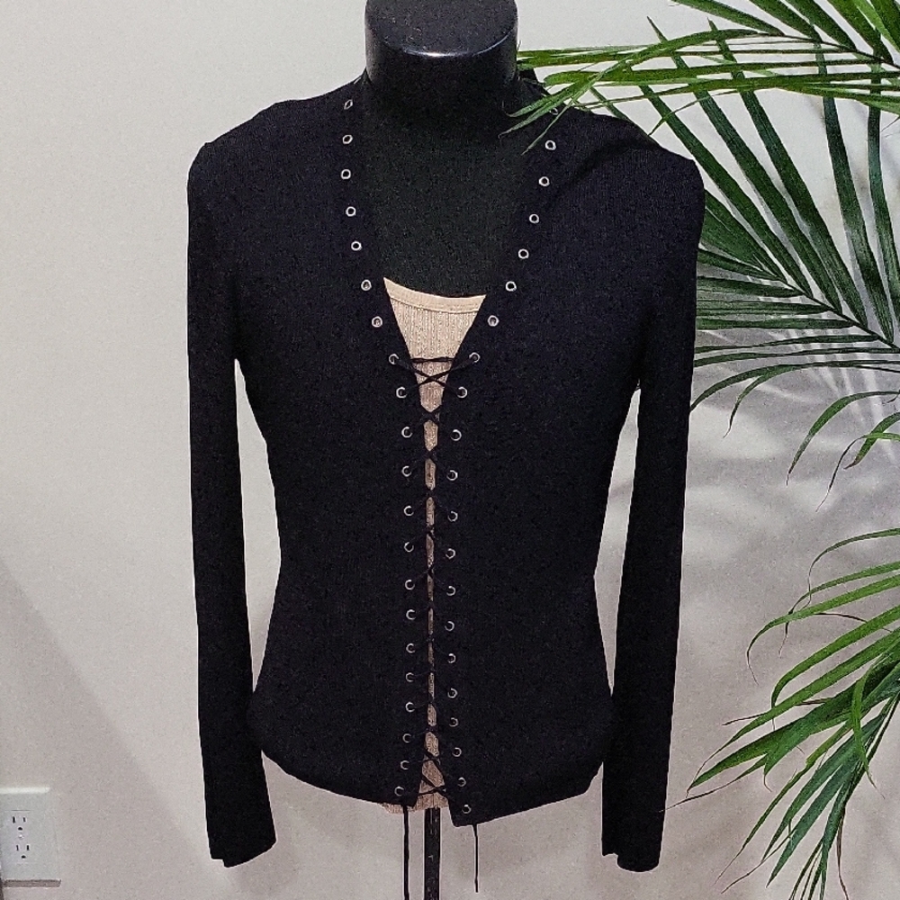 Max Studio Black Eyelet Cardigan Sz L